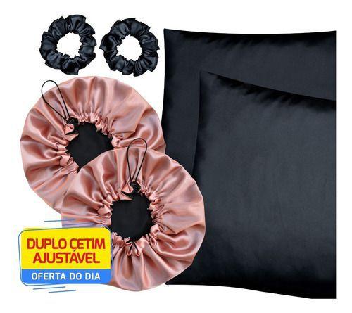 Kit 02 Toucas Cetim Luxo Anti-frizz + 02 Fronhas + Xuxinhas - Belmix Menor preço em Kit 02 Toucas Cetim Luxo Anti-frizz + 02 Fronhas + Xuxinhas - Belmix