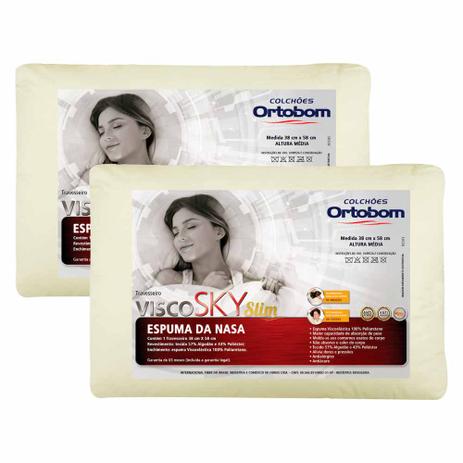 Kit 02 Travesseiros Nasa Antialergico Visco Sky Slim - Ortobom Menor preço em Kit 02 Travesseiros Nasa Antialergico Visco Sky Slim - Ortobom