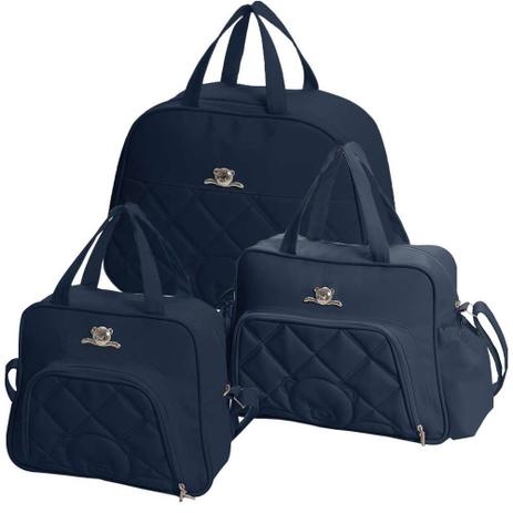 Kit 03 Bolsas Maternidade Meu Ursinho Azul Marinho - Hug Baby Menor preço em Kit 03 Bolsas Maternidade Meu Ursinho Azul Marinho - Hug Baby