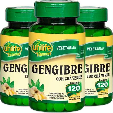 Kit 03 Gengibre Com Chá Verde 120 Comprimidos Unilife Vitamins Menor preço em Kit 03 Gengibre Com Chá Verde 120 Comprimidos Unilife Vitamins
