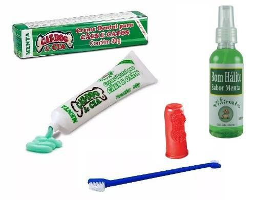 Kit 03 Higiene Bucal Cães Gatos Spray Menta Pasta Escova - Cat dog é boa?