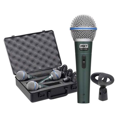 Kit 03 Microfone MXT Dinâmico Pro Bt-58A Metal Com maleta e Cachimbo Menor preço em Kit 03 Microfone MXT Dinâmico Pro Bt-58A Metal Com maleta e Cachimbo