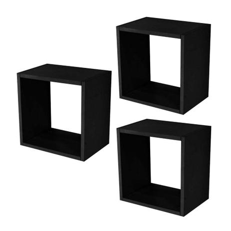 Kit 03 Nichos Quadrado Decorativo 31x31x15 Preto Fosco - Lymdecor Menor preço em Kit 03 Nichos Quadrado Decorativo 31x31x15 Preto Fosco - Lymdecor