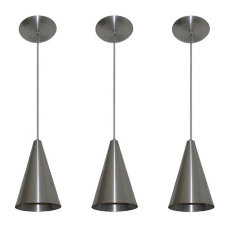 Kit 03 pendentes de alumínio modelo cone - ideal para balcão / bancada - Aluminio Escovado - Fortlux é boa?