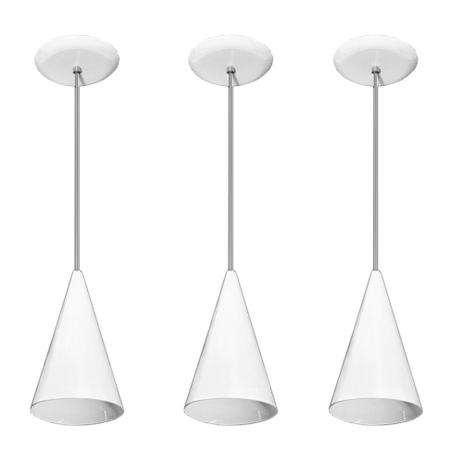 Kit 03 pendentes de alumínio modelo cone - ideal para balcão / bancada - Branco - Fortlux Menor preço em Kit 03 pendentes de alumínio modelo cone - ideal para balcão / bancada - Branco - Fortlux