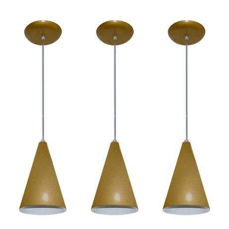 Kit 03 pendentes de alumínio modelo cone - ideal para balcão / bancada - Dourado - Fortlux é boa?