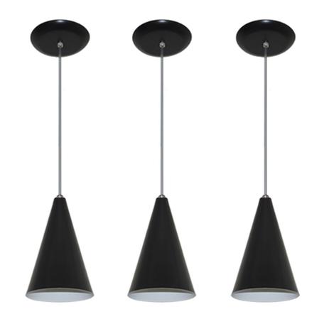 Kit 03 pendentes de alumínio modelo cone - ideal para balcão / bancada - Preto - Fortlux é boa?