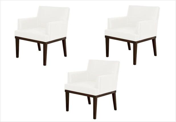 Kit 03 Poltronas Decorativas Para Sala E Escritório Vitória Corano Branco- DL Decor - Branco Menor preço em Kit 03 Poltronas Decorativas Para Sala E Escritório Vitória Corano Branco- DL Decor - Branco