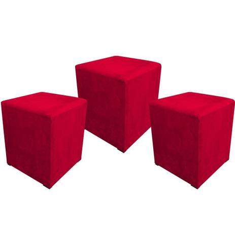 Kit 03 Puff Decorativo Dado Quadrado Suede Vermelho - D'Rossi Menor preço em Kit 03 Puff Decorativo Dado Quadrado Suede Vermelho - D'Rossi