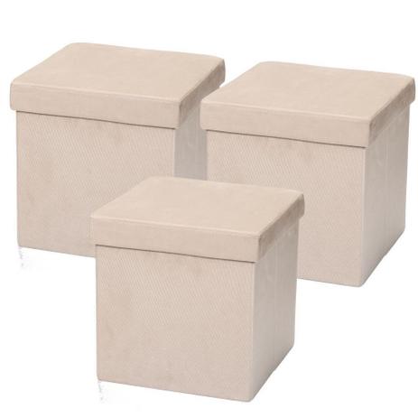 Kit 03 Puffs Baú Desmontável Para Sala Quarto Suede Bege 38x38 - Lyam Decor Menor preço em Kit 03 Puffs Baú Desmontável Para Sala Quarto Suede Bege 38x38 - Lyam Decor