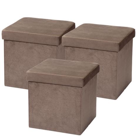 Kit 03 Puffs Baú Desmontável Para Sala Quarto Suede Marrom 38x38 - LymDecor Menor preço em Kit 03 Puffs Baú Desmontável Para Sala Quarto Suede Marrom 38x38 - LymDecor