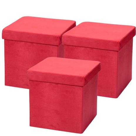 Kit 03 Puffs Baú Desmontável Para Sala Quarto Suede Vermelho 38x38 - Lyam Decor Menor preço em Kit 03 Puffs Baú Desmontável Para Sala Quarto Suede Vermelho 38x38 - Lyam Decor