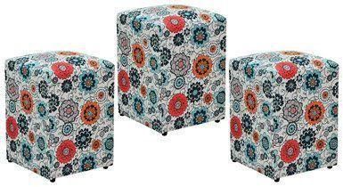 Kit 03 Puffs Decorativo Suede Floral - Nay estofados Menor preço em Kit 03 Puffs Decorativo Suede Floral - Nay estofados