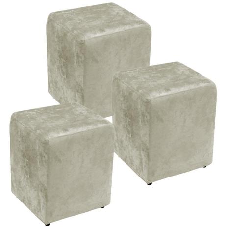 Kit 03 Puffs Quadrado Decorativo Suede Bege Amassado - Lyam Decor Menor preço em Kit 03 Puffs Quadrado Decorativo Suede Bege Amassado - Lyam Decor