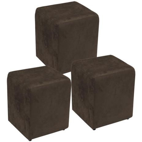 Kit 03 Puffs Quadrado Decorativo Suede Marrom Amassado - Lyam Decor Menor preço em Kit 03 Puffs Quadrado Decorativo Suede Marrom Amassado - Lyam Decor