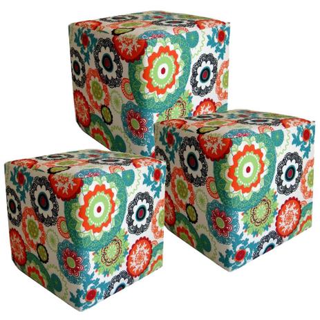 Kit 03 Puffs Quadrado Decorativo Tecido Floral Laranja - Lymdecor é boa?