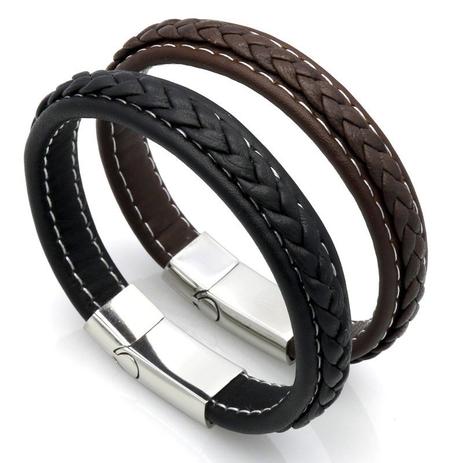 Kit 03 Pulseiras Vanglore Manhattan 1209 Preto, Marrom Chocolate e Marrom Caramelo Menor preço em Kit 03 Pulseiras Vanglore Manhattan 1209 Preto, Marrom Chocolate e Marrom Caramelo