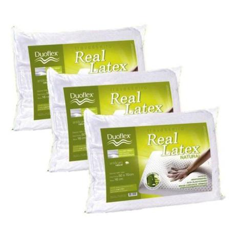 Kit 03 Travesseiros Duoflex Real Látex Capa 100 Algodão Dry Fresh 50x70x16cm Menor preço em Kit 03 Travesseiros Duoflex Real Látex Capa 100 Algodão Dry Fresh 50x70x16cm