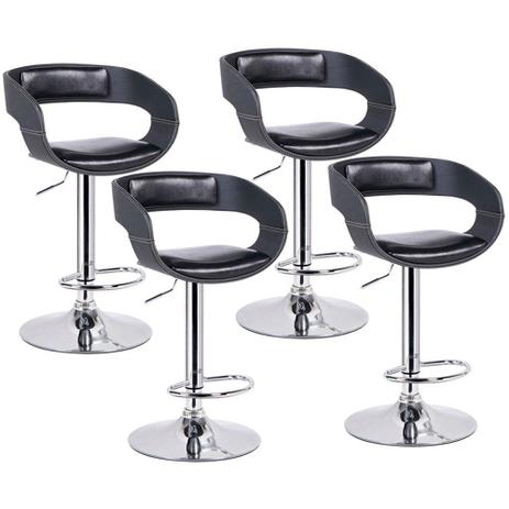 Kit 04 Banquetas para Cozinha Base Disco Giratória com Regulagem de Altura Líbia PU Preto - Gran Belo Menor preço em Kit 04 Banquetas para Cozinha Base Disco Giratória com Regulagem de Altura Líbia PU Preto - Gran Belo