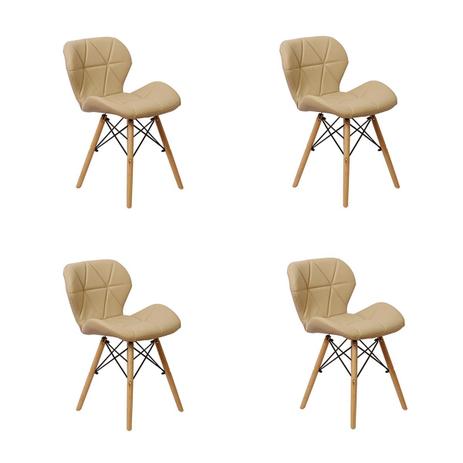 Kit 04 Cadeiras Charles Eames Eiffel Slim Wood Estofada - Nude - Magazine Decor Menor preço em Kit 04 Cadeiras Charles Eames Eiffel Slim Wood Estofada - Nude - Magazine Decor