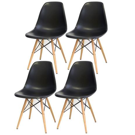 Kit 04 Cadeiras Decorativas Eiffel Charles Eames Preto com Pés de Madeira - Lyam Decor Menor preço em Kit 04 Cadeiras Decorativas Eiffel Charles Eames Preto com Pés de Madeira - Lyam Decor