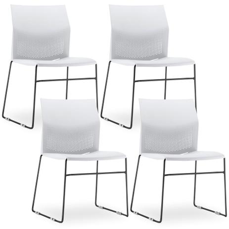 Kit 04 Cadeiras Fixa Base Preta Empilhável Connect Branco - Lymdecor Menor preço em Kit 04 Cadeiras Fixa Base Preta Empilhável Connect Branco - Lymdecor