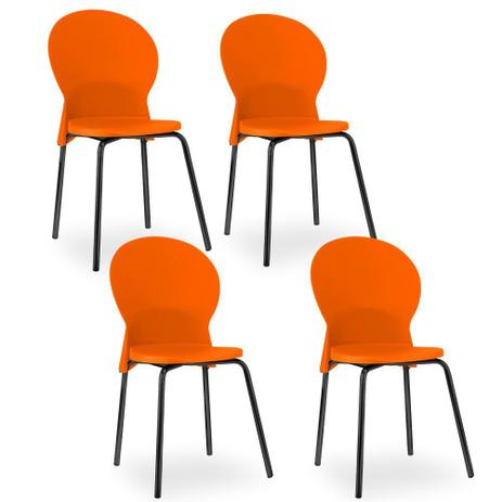 Kit 04 Cadeiras Fixa Base Preta Luna Laranja - Lymdecor Menor preço em Kit 04 Cadeiras Fixa Base Preta Luna Laranja - Lymdecor