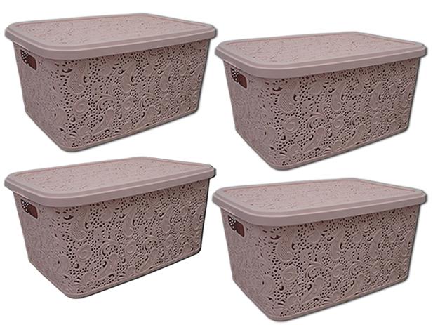 Kit 04 Caixas Organizadoras Floral Rosa 17 Litros Uninjet Menor preço em Kit 04 Caixas Organizadoras Floral Rosa 17 Litros Uninjet