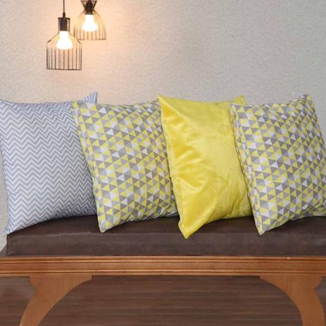 Kit 04 Capas para Almofadas Chevron Tecido Rústico - Cinza/Amarelo - Casa borda é boa?