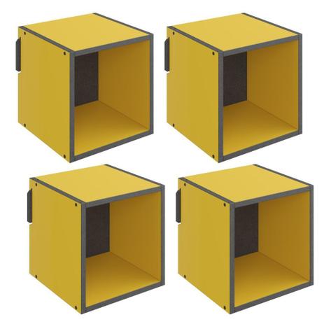 Kit 04 Nichos Quadrados Decorativo Mov Amarelo - Be Mobiliário Menor preço em Kit 04 Nichos Quadrados Decorativo Mov Amarelo - Be Mobiliário
