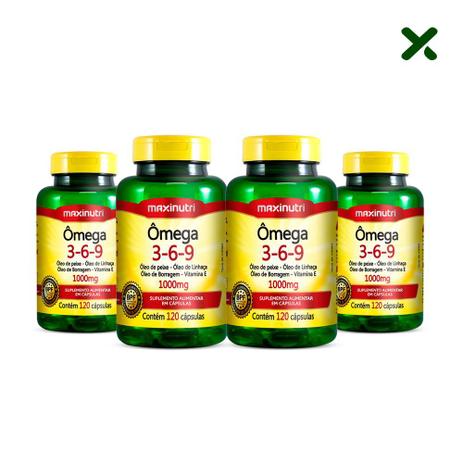 Kit 04 Ômega 3 6 9 Linhaça Borragem Vitamina E 1000mg 60 Cáps Loja Maxinutri Menor preço em Kit 04 Ômega 3 6 9 Linhaça Borragem Vitamina E 1000mg 60 Cáps Loja Maxinutri