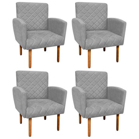 Kit 04 Poltronas Decorativa Veronês para Sala e Recepção Suede Cinza - D'Rossi Menor preço em Kit 04 Poltronas Decorativa Veronês para Sala e Recepção Suede Cinza - D'Rossi