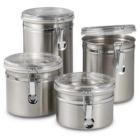 Kit 04 Porta Mantimentos Herméticos em Inox - Utifácil Menor preço em Kit 04 Porta Mantimentos Herméticos em Inox - Utifácil