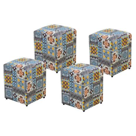 Kit 04 Puff Decorativo Dado Quadrado Estampado Azulejo Português D06 - D'Rossi Menor preço em Kit 04 Puff Decorativo Dado Quadrado Estampado Azulejo Português D06 - D'Rossi