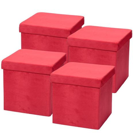 Kit 04 Puffs Baú Desmontável Para Sala Quarto Suede Vermelho 38x38 - LymDecor Menor preço em Kit 04 Puffs Baú Desmontável Para Sala Quarto Suede Vermelho 38x38 - LymDecor