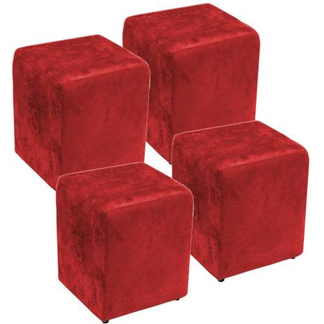Kit 04 Puffs Quadrado Decorativo Suede Vermelho Amassado - Lyam Decor Menor preço em Kit 04 Puffs Quadrado Decorativo Suede Vermelho Amassado - Lyam Decor
