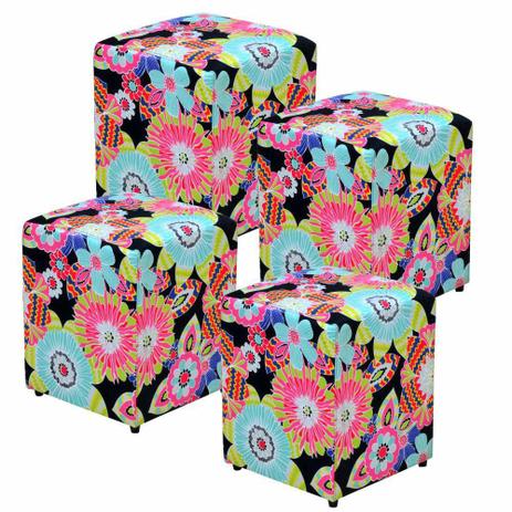 Kit 04 Puffs Quadrado Decorativo Tecido Floral Preto - Lymdecor é boa?
