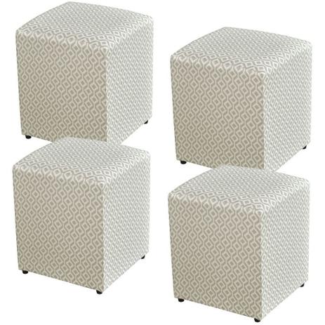 Kit 04 Puffs Quadrado Decorativo Tecido Geométrico Cinza - Lyam Decor Menor preço em Kit 04 Puffs Quadrado Decorativo Tecido Geométrico Cinza - Lyam Decor