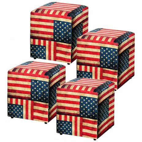 Kit 04 Puffs Quadrado Decorativo Tecido Suede Bandeira - Lyam Decor Menor preço em Kit 04 Puffs Quadrado Decorativo Tecido Suede Bandeira - Lyam Decor