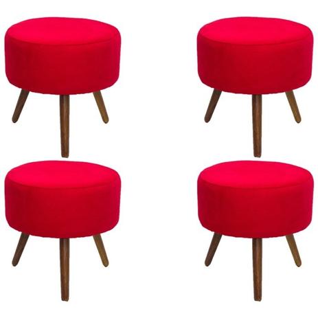 Kit 04 Puffs Redondo Classic Suede Vermelho Pes Palito Mansiori é ruim? Kit 04 Puffs Redondo Classic Suede Vermelho Pes Palito Mansiori é boa?