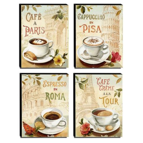 Kit 04 Quadros Cozinha Vintage Café Paris Pisa Roma Canvas 40x30cm-COZ06 - Lubrano Decor Menor preço em Kit 04 Quadros Cozinha Vintage Café Paris Pisa Roma Canvas 40x30cm-COZ06 - Lubrano Decor