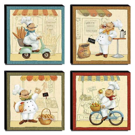 Kit 04 Quadros Cozinha Vintage Cozinheiros Canvas 30x30cm-COZ11 - Lubrano decor Menor preço em Kit 04 Quadros Cozinha Vintage Cozinheiros Canvas 30x30cm-COZ11 - Lubrano decor