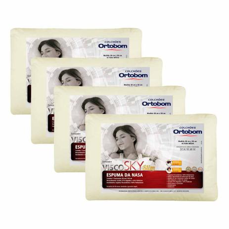 Kit 04 Travesseiros Nasa Antialergico Visco Sky Slim - Ortobom Menor preço em Kit 04 Travesseiros Nasa Antialergico Visco Sky Slim - Ortobom