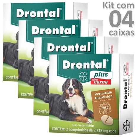 Kit 04cx vermífugo drontal plus carne cães até 35kg - Bayer Menor preço em Kit 04cx vermífugo drontal plus carne cães até 35kg - Bayer
