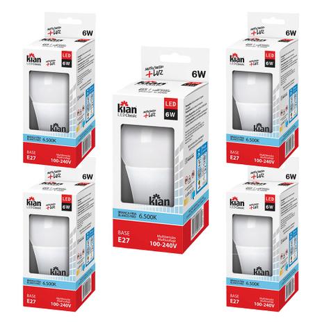 Kit 05 Lâmpadas Led Bulbo Kian 6w Branca 6500k Bivolt Menor preço em Kit 05 Lâmpadas Led Bulbo Kian 6w Branca 6500k Bivolt