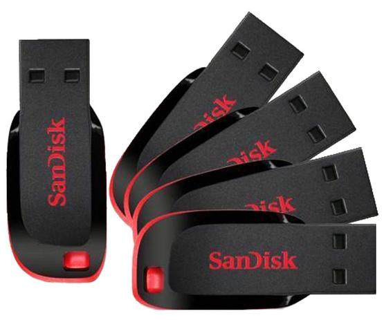 Kit 05 Pen Drive 16GB USB 2.0 Sandisk Cruzer Blade SDCZ50-016G-B35 Preto e Vermelho Menor preço em Kit 05 Pen Drive 16GB USB 2.0 Sandisk Cruzer Blade SDCZ50-016G-B35 Preto e Vermelho