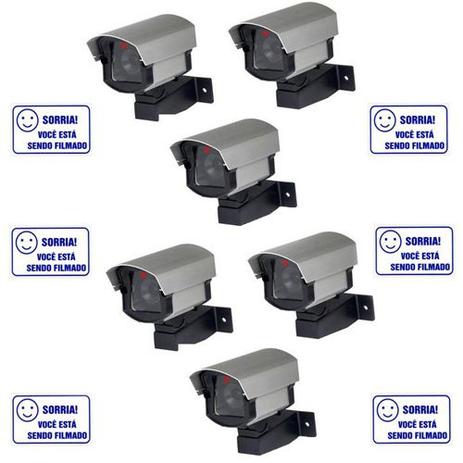 Kit 06 Câmeras de Segurança Falsas com led bivolt em alumínio + 06 Placas de Aviso - Tudoseg Menor preço em Kit 06 Câmeras de Segurança Falsas com led bivolt em alumínio + 06 Placas de Aviso - Tudoseg