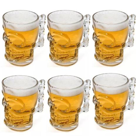 Kit 06 Canecas De Vidro Caveira 500ml Cerveja Chopp - Abl Menor preço em Kit 06 Canecas De Vidro Caveira 500ml Cerveja Chopp - Abl