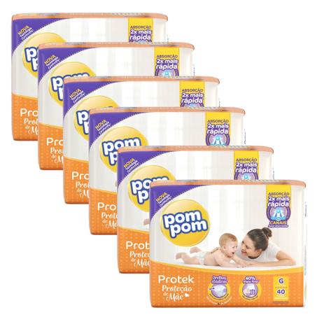 Kit 06 Fraldas POM POM PROTEK 12H MEGA GD 240 Unidades - Ontex Menor preço em Kit 06 Fraldas POM POM PROTEK 12H MEGA GD 240 Unidades - Ontex