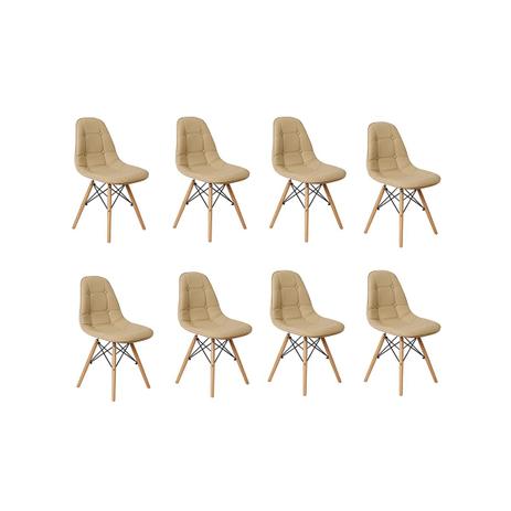 Kit 08 Cadeiras Dkr Charles Eames Wood Estofada Botonê - Nude - Magazine decor Menor preço em Kit 08 Cadeiras Dkr Charles Eames Wood Estofada Botonê - Nude - Magazine decor